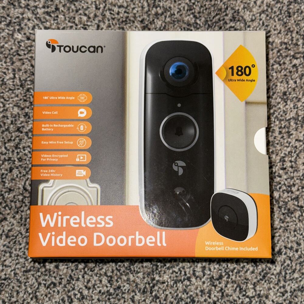 NEW Toucan Wireless Video Doorbell System w/ Rechargeable Battery Live Feed App